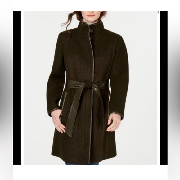 Vince Camuto Jackets & Blazers - Vince Camuto Belted Wool Coat with High Neck and PU Trim size medium